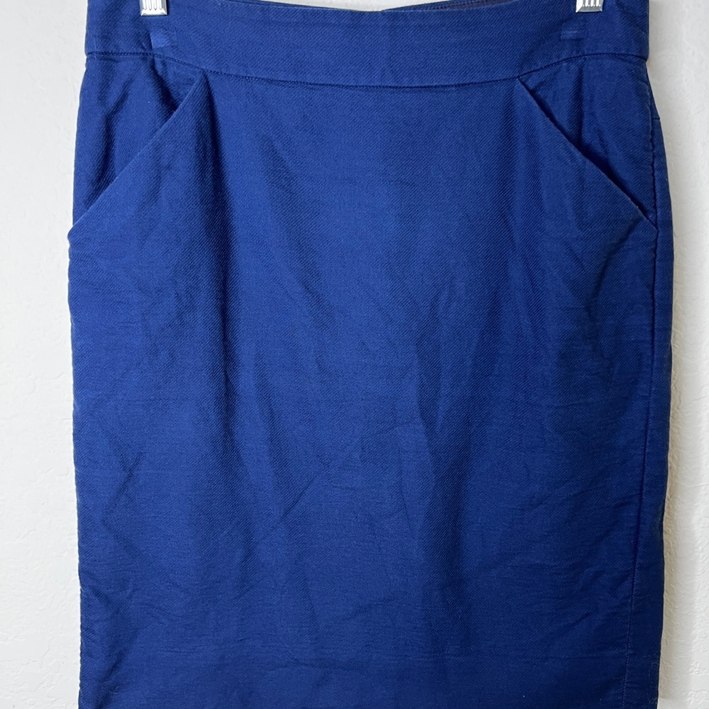 J Crew The Pencil Skirt Women’s Size 4 Navy 100% Cotton Pockets